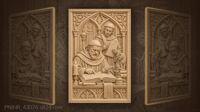 Cat guards scrolls as monk studies 3d STL model
