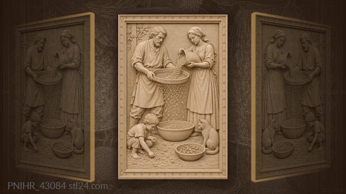 Man sifts grain over bowl 3d STL model