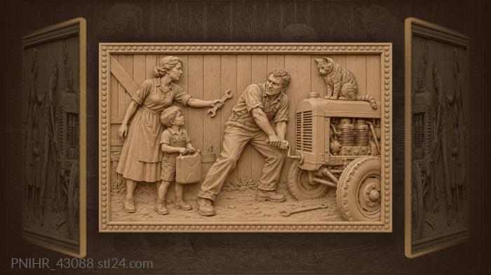 Family repairs stalled old car 3d STL model
