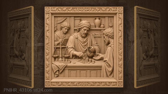 Trader settles buyers account beside scales 3d STL model