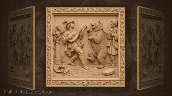 Musician leads dancing chained bear 3d STL model
