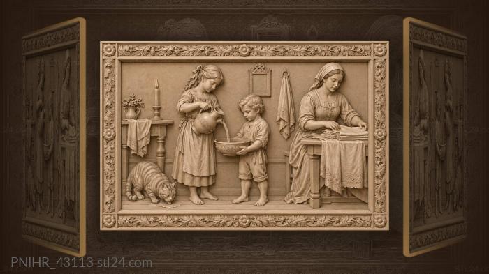 Girl pouring water boy cat 3d STL model