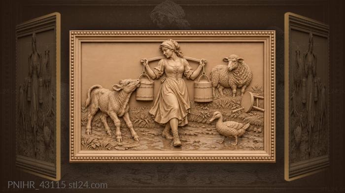Milkmaid with calf and duck 3d STL model