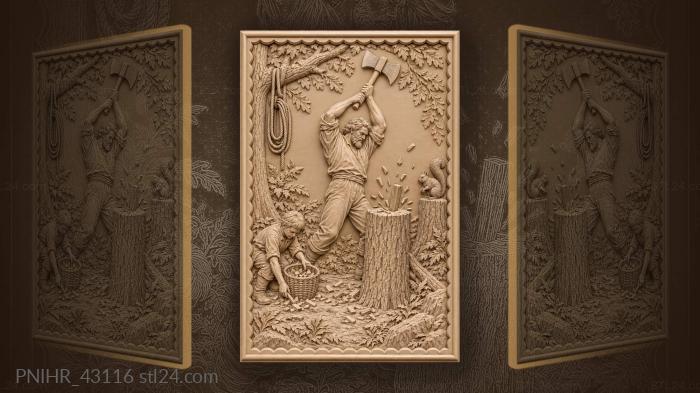 Youngster fills basket beneath raised axe 3d STL model