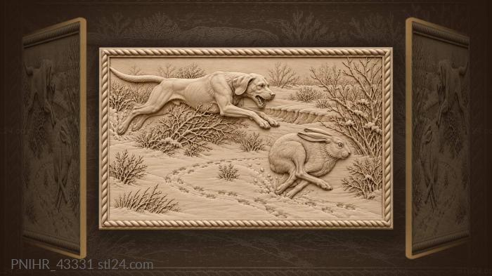 Hound leaps over bush after hare 3d STL model