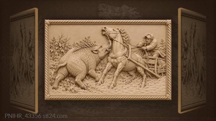 Bristled boar blocks horse and jolts driver 3d STL model