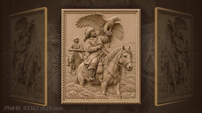 Eagle spreading its wings on the steppe rise 3d STL model