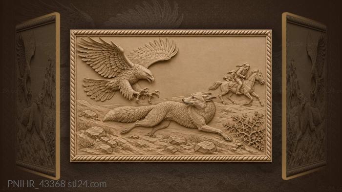 Fox flees the attacking eagle 3d STL model