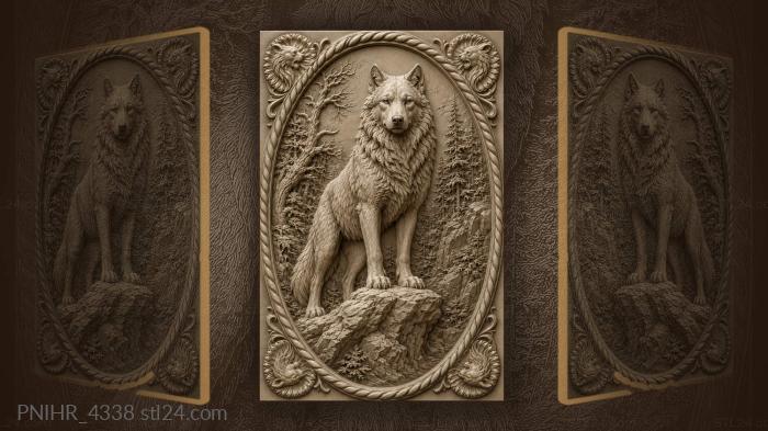 Wolf lifting head on rocky ledge 3d STL model