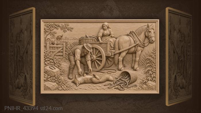 Fox plays dead near wagon 3d STL model