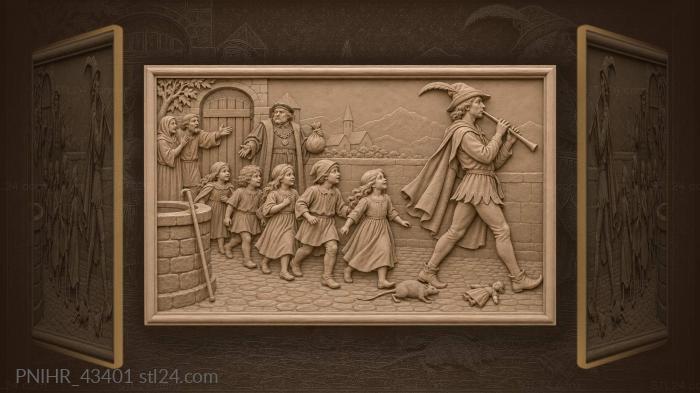 Pied piper leads children to mountains 3d STL model