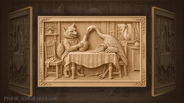 Fox and crane playful table scene 3d STL model