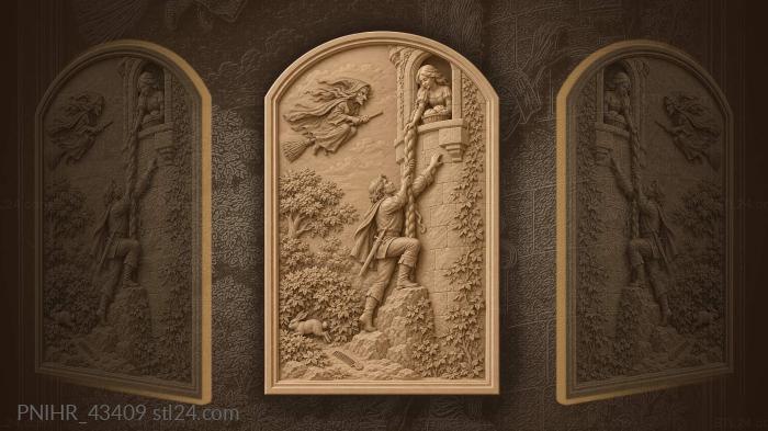 Witch on a broom nears tower 3d STL model