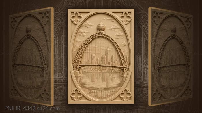 Red bridge over city waters 3d STL model