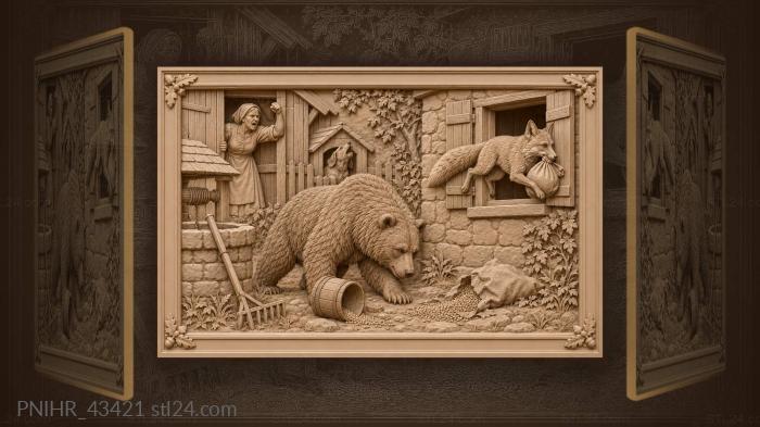 Bear chases fox stolen treasures 3d STL model