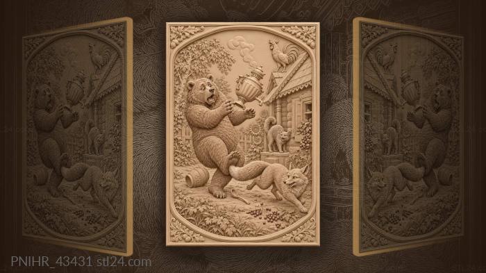 Bear tripping over the fox with a samovar 3d STL model