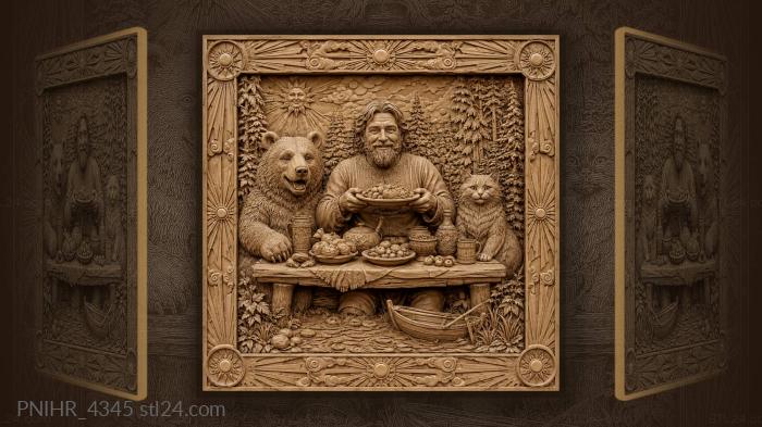 Man at the table with bear and cat 3d STL model