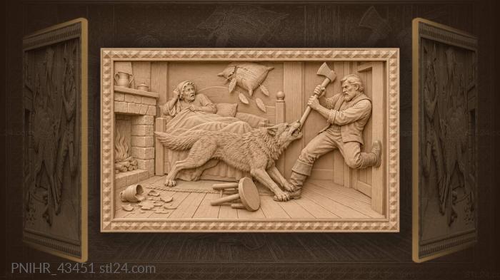 Wolf snapping at hunters axe 3d STL model