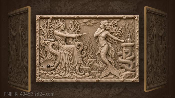Sea witch and captured mermaid 3d STL model