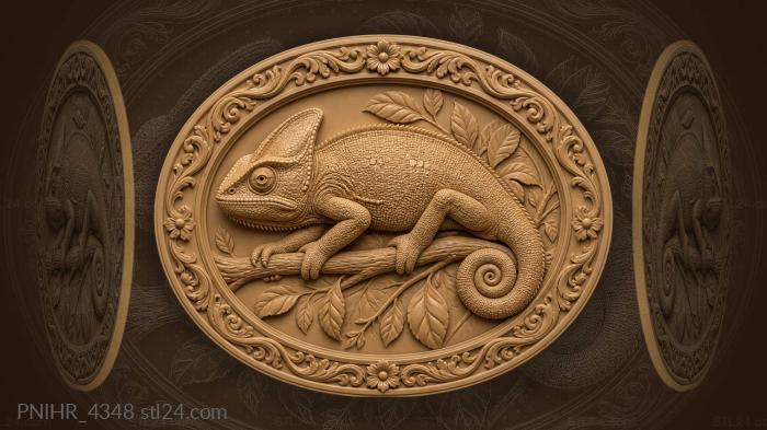 Chameleon on a leafy branch 3d STL model