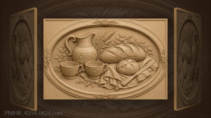 Rustic pitcher bread and knife 3d STL model