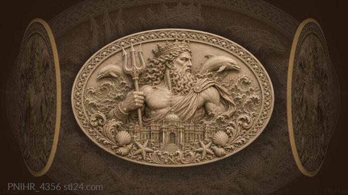 Neptune with dolphins ancient city 3d STL model