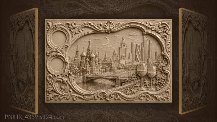 Moscow skyline with moonlit wine 3d STL model