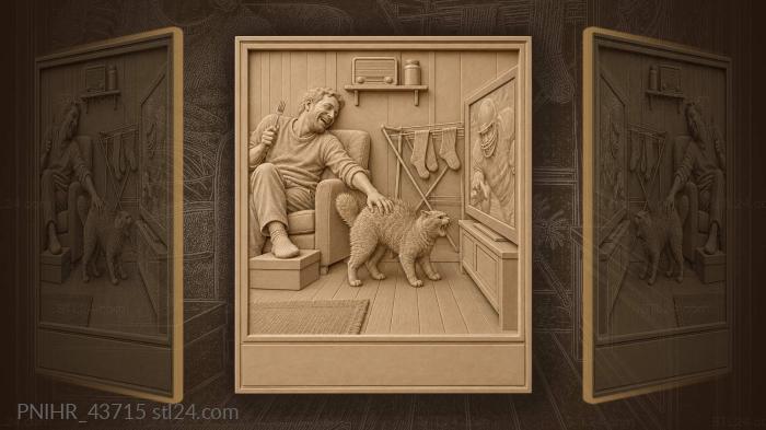 Cat hissing at television player 3d STL model