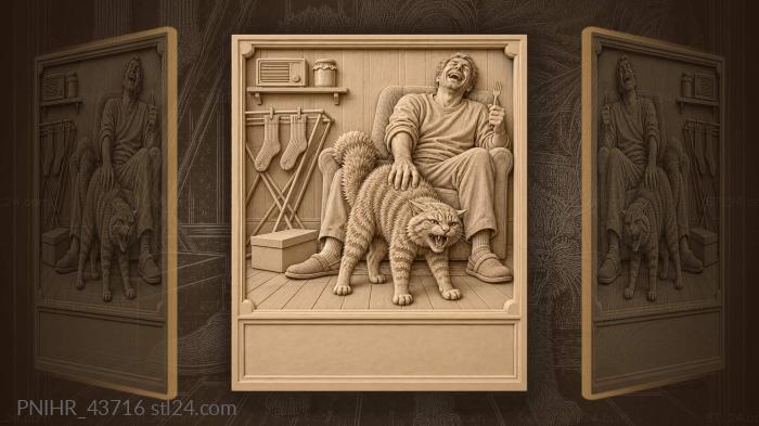 Cat hissing at the screen man laughing 3d STL model