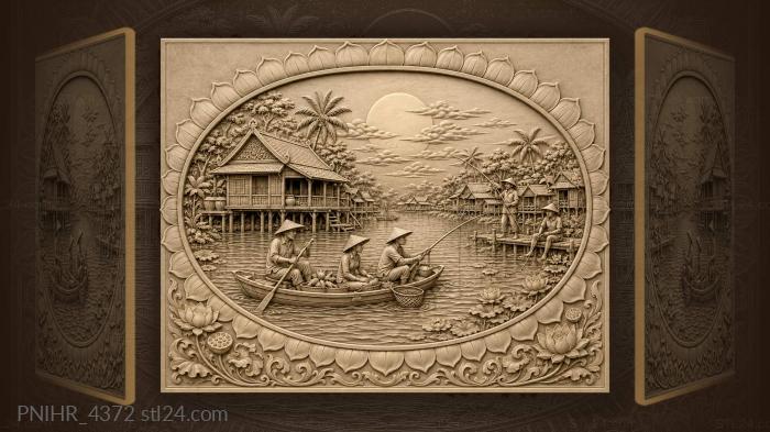Floating village sunny fishing scene 3d STL model