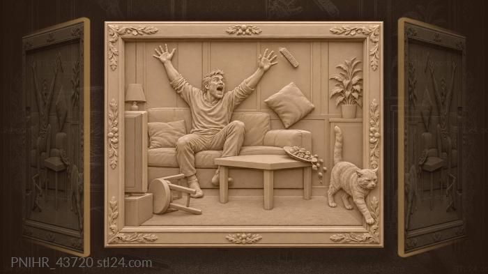 Football fan joyful cat leaves 3d STL model
