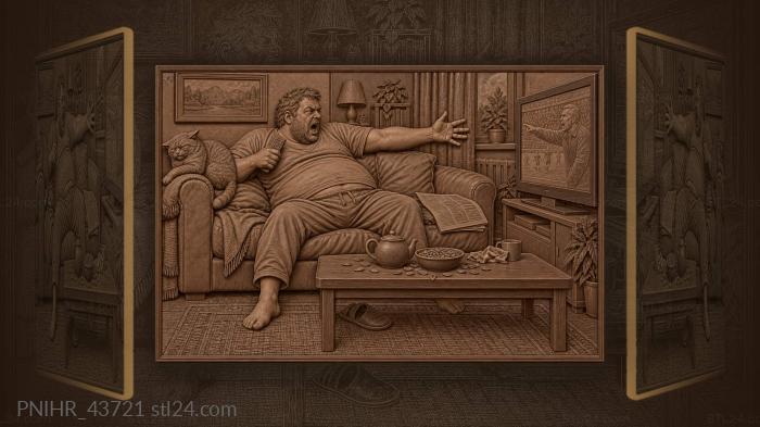 Football fan shouts at coach beside cat 3d STL model