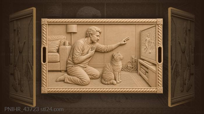 Man demonstrates imaginary pass to cat 3d STL model