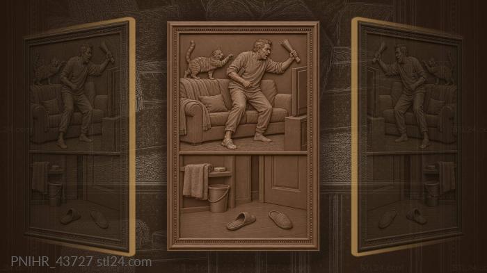 Man brandishes newspaper at television 3d STL model