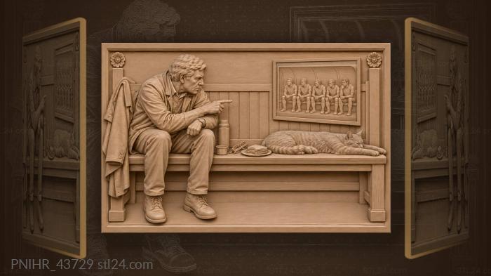 Football fan with cat and thermos 3d STL model