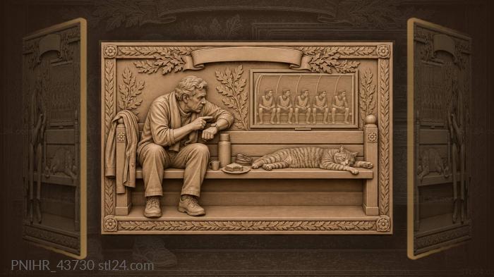 Football fan with cat and bench 3d STL model
