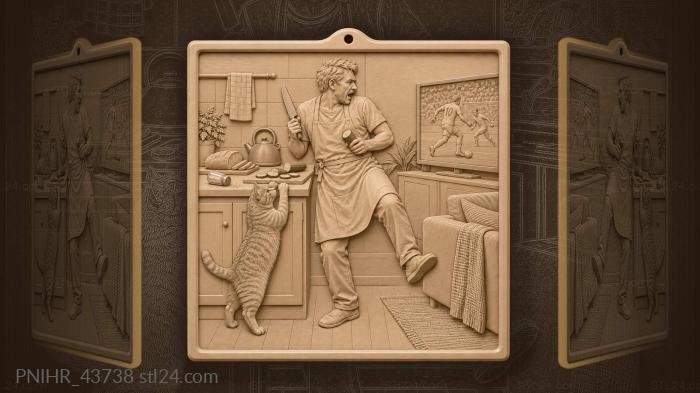 Cat distracts football fan from chopping cucumber 3d STL model