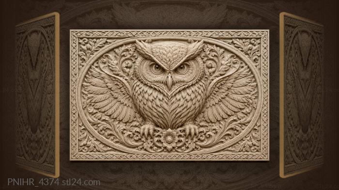 Owl head framed by its feathers 3d STL model