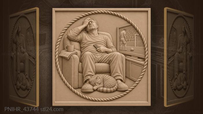 Weary man cat television football 3d STL model