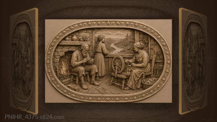 Spinning wheel and river beyond window 3d STL model