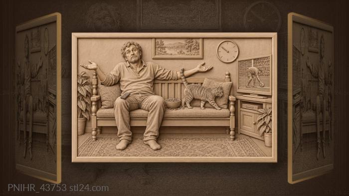 Man, cat, remote, failed goalkeeper 3d STL model