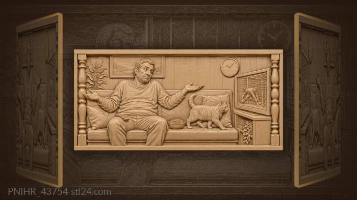 Man, cat, football, sunflower seeds 3d STL model