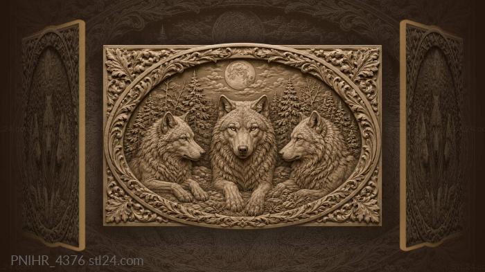 Three wolves under the moonlit pines 3d STL model