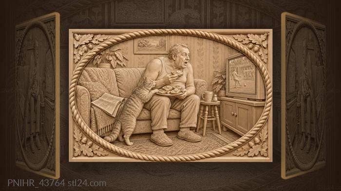 Cat steals sandwich from armchair coach 3d STL model
