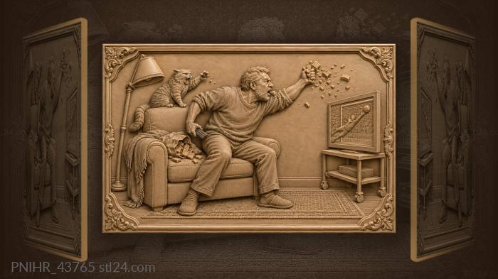 Angry man cat and football 3d STL model