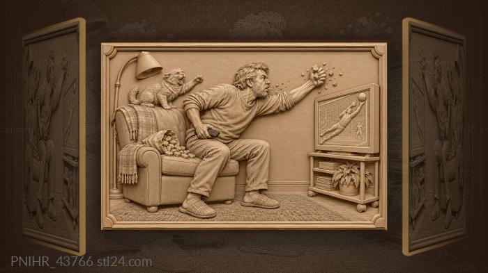 Angry fan with cat and rusks 3d STL model