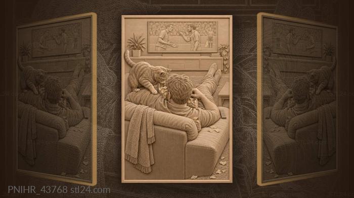 Cat steals chips from football fan 3d STL model