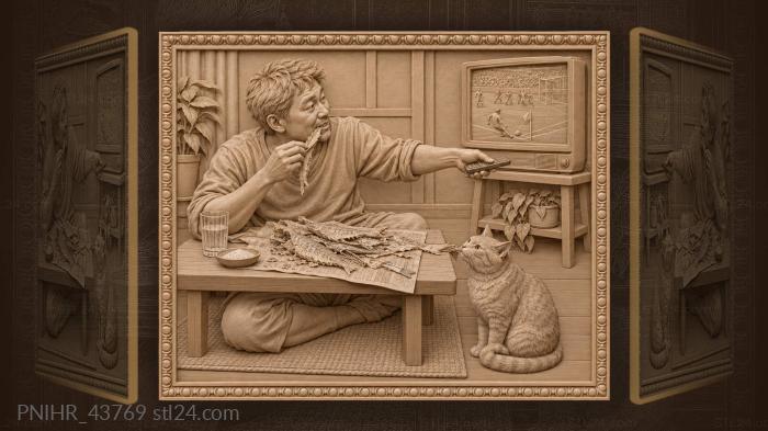 Football distracts a man sharing dried fish 3d STL model