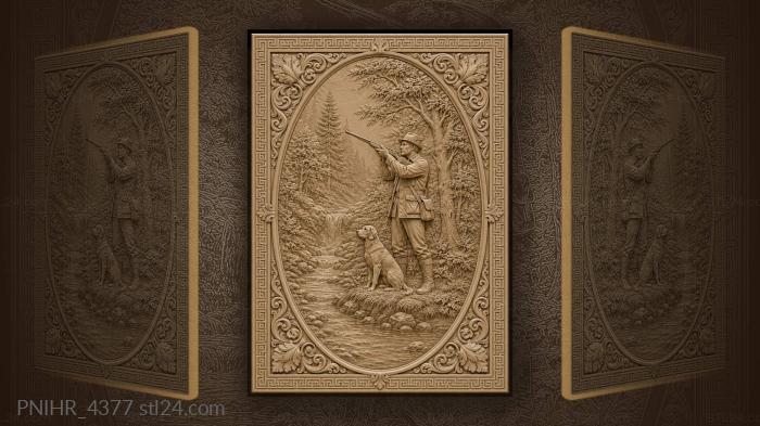 Hunter with dog riverside forest 3d STL model