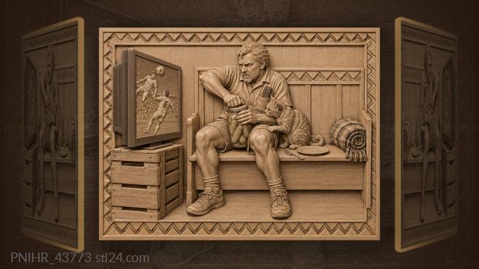 Man wrestling pickle jar before television 3d STL model